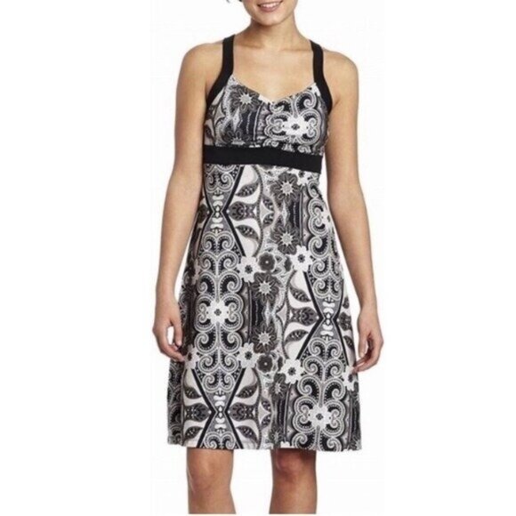 Prana Dresses & Skirts - Prana Amaya Grey Black Graphic Print Halter Dress